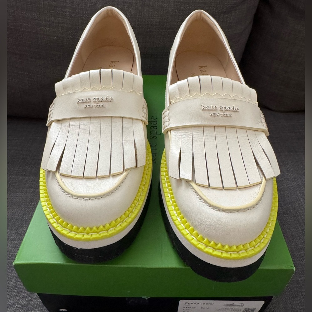 Kate Spade Cream Loafers with Yellow Accents